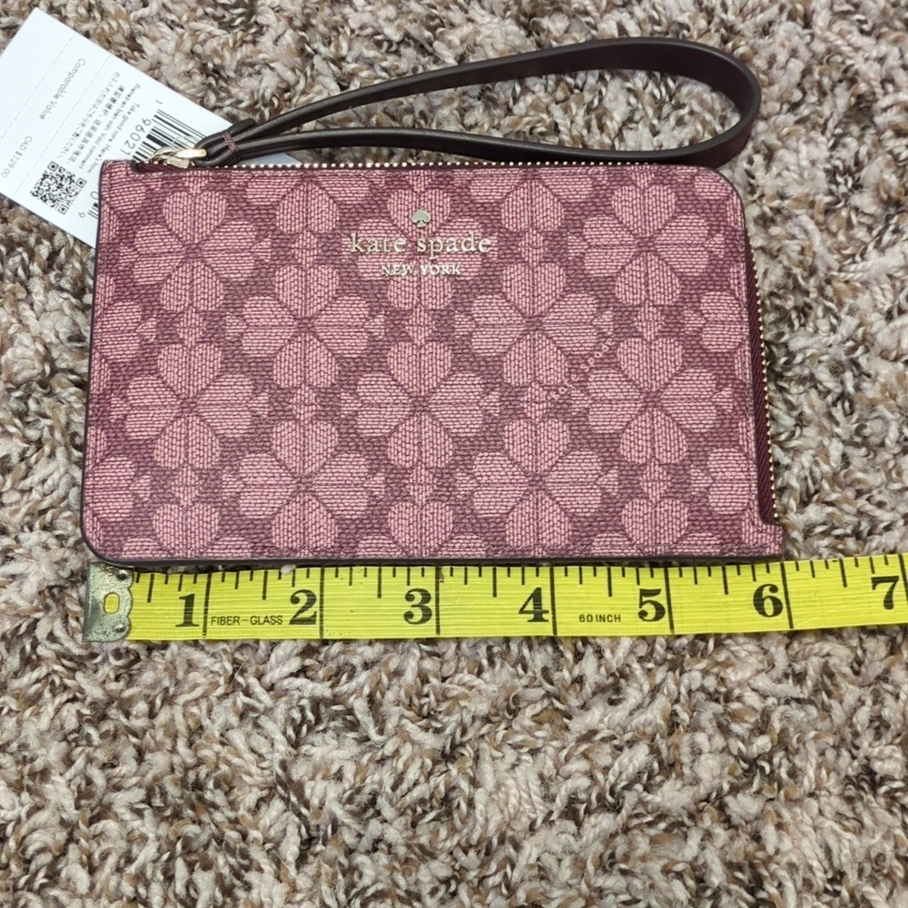 Kate Spade Lucy small floral grenache Spade logo zip wristlet wallet - Picture 10 of 11